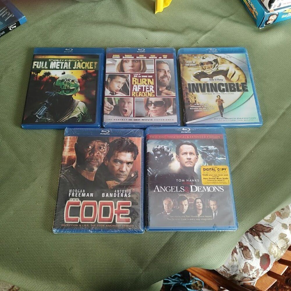 Lot Of 5 Blu Ray Angels & Demons Code Burn After Reading Invincible